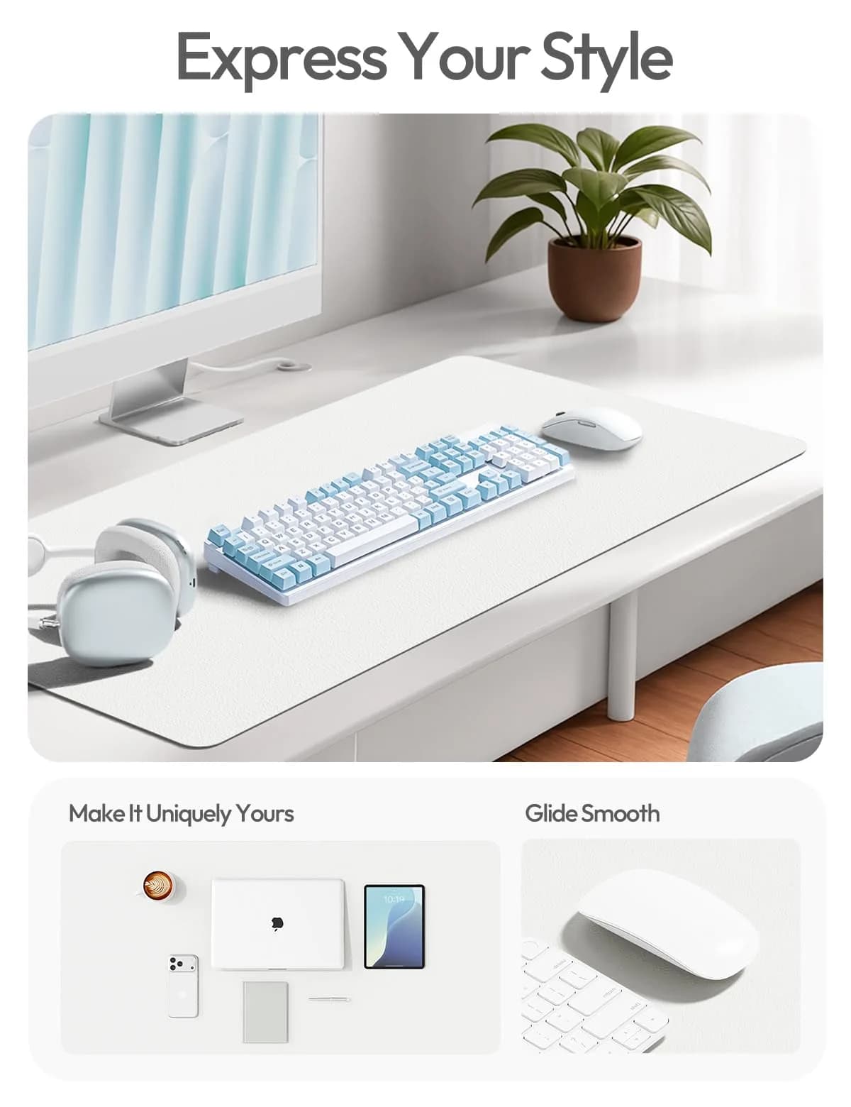 YSAGi White PU Leather Desk Protector Mat 47.2" x 23.6" | Large Waterproof Writing Pad - view 2