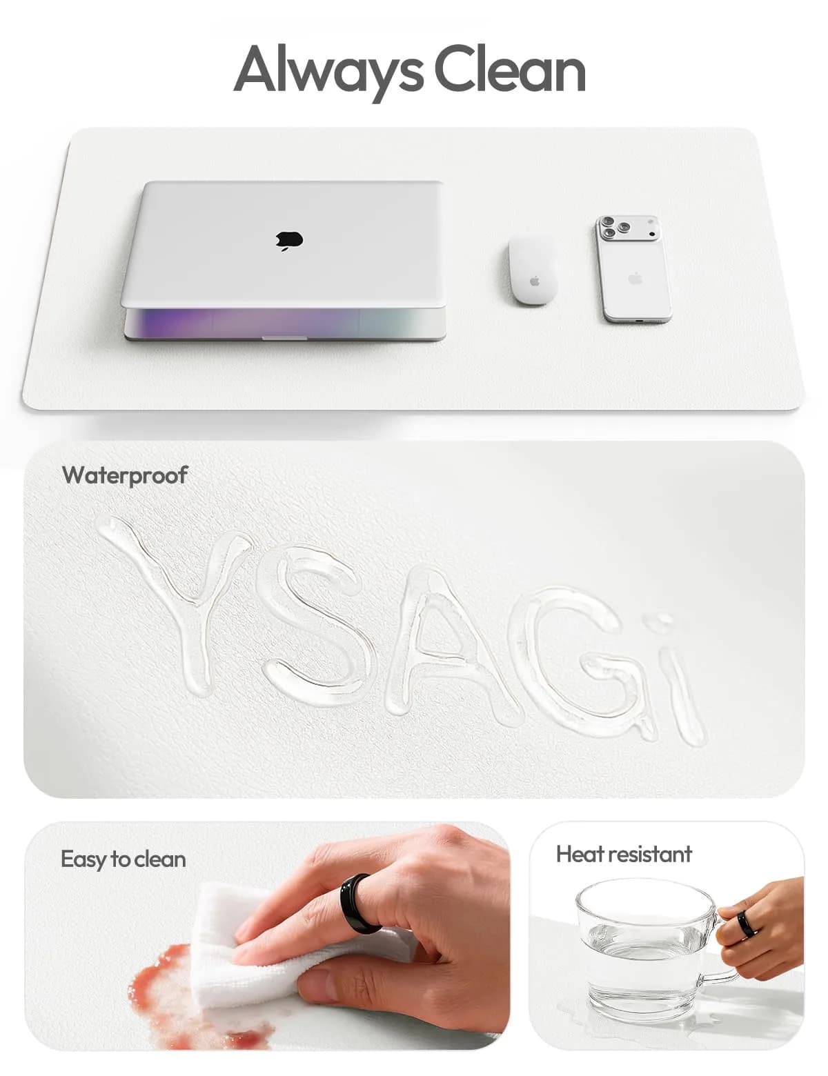 YSAGi White PU Leather Desk Protector Mat 47.2" x 23.6" | Large Waterproof Writing Pad - view 8