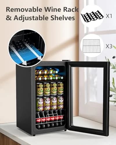 Geekman Beverage Refrigerator Cooler, 120 Can Capacity | Adjustable Shelves & Quiet Operation thumbnail 5