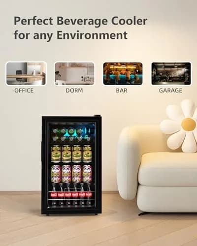 Geekman Beverage Refrigerator Cooler, 120 Can Capacity | Adjustable Shelves & Quiet Operation thumbnail 3