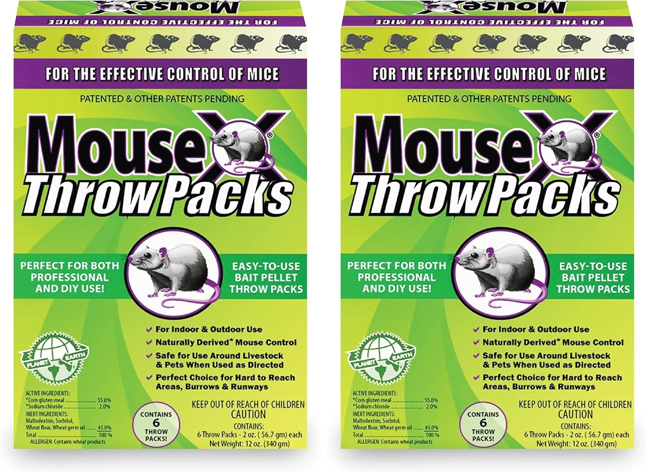 MouseX Throw Packs- for All Species of Rats Mice Safe Around Pets- Pack of 2 | Indoor & Outdoor Rodent Control Pellets
