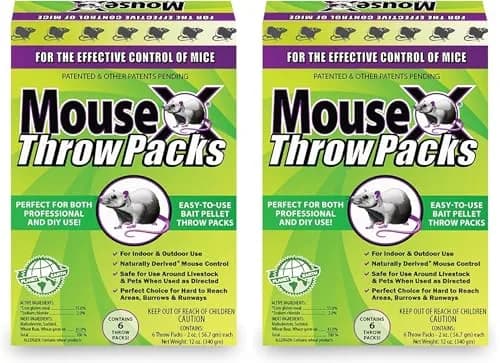 MouseX Throw Packs- for All Species of Rats Mice Safe Around Pets- Pack of 2 | Indoor & Outdoor Rodent Control Pellets thumbnail 1