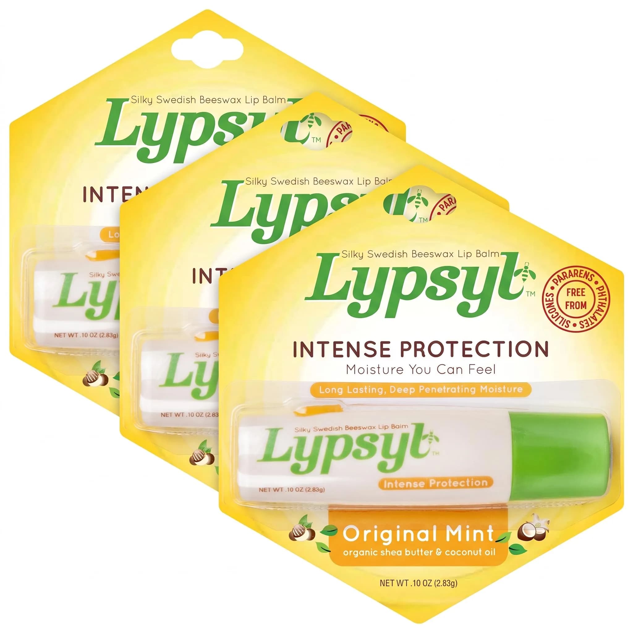 Lypsyl Intense Protection Original Mint Lip Balm 0.10 oz (Pack of 3) Deeply Hydrates & Softens Lips — 0.10 Ounce