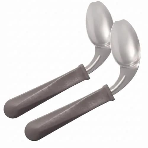 Rehabilitation Advantage Right Handed Grip Easy Offset Spoon (Pack of 2) | Ergonomic Stainless Steel Design for Limited Mobility thumbnail 1