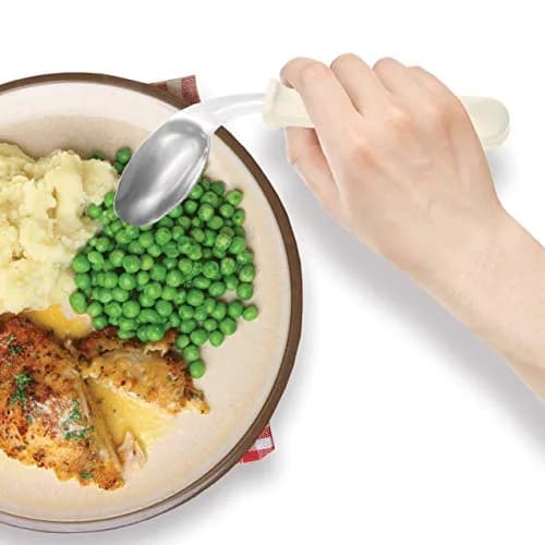 Rehabilitation Advantage Right Handed Grip Easy Offset Spoon (Pack of 2) | Ergonomic Stainless Steel Design for Limited Mobility thumbnail 5