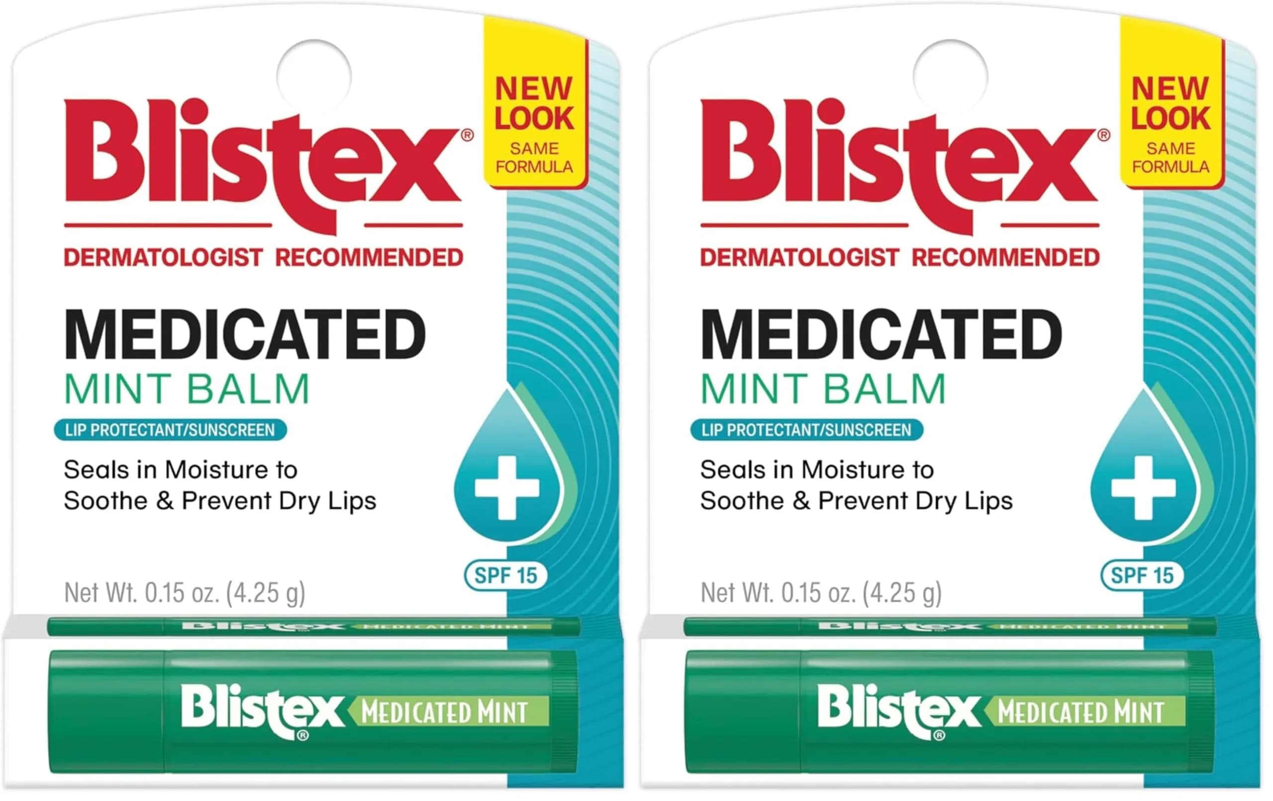 Blistex Medicated Mint Lip Balm 2x0.15 oz (0.3 oz) | SPF 15 Sun Protection for Dry, Chapped Lips