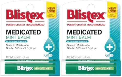 Blistex Medicated Mint Lip Balm 2x0.15 oz (0.3 oz) | SPF 15 Sun Protection for Dry, Chapped Lips thumbnail 1