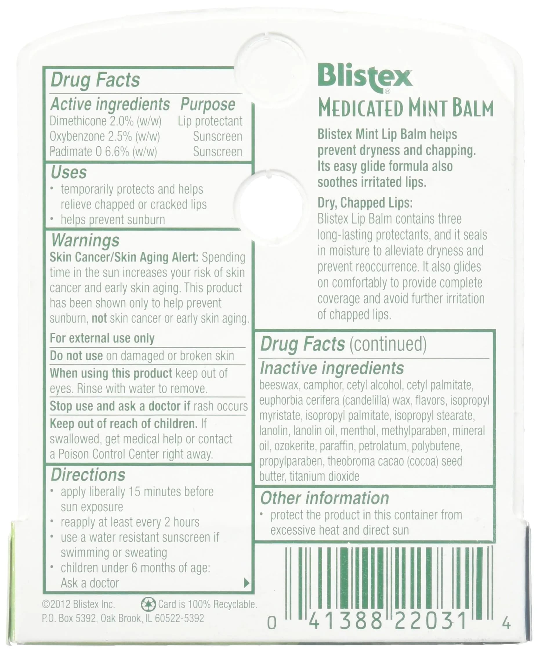 Blistex Medicated Mint Lip Balm 2x0.15 oz (0.3 oz) | SPF 15 Sun Protection for Dry, Chapped Lips - view 2