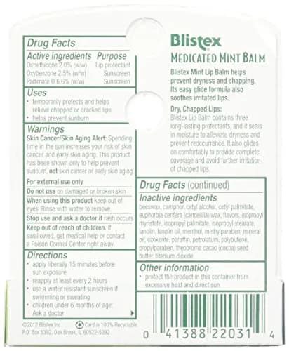 Blistex Medicated Mint Lip Balm 2x0.15 oz (0.3 oz) | SPF 15 Sun Protection for Dry, Chapped Lips thumbnail 2