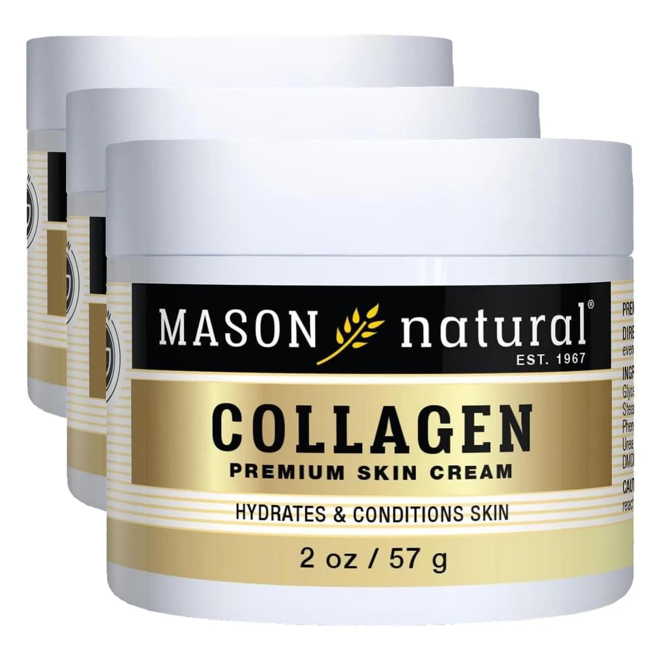 MASON NATURAL Collagen Premium Skin Cream - Anti Aging Face & Body Moisturizer, Pear Scent, 2 OZ (Pack of 3)