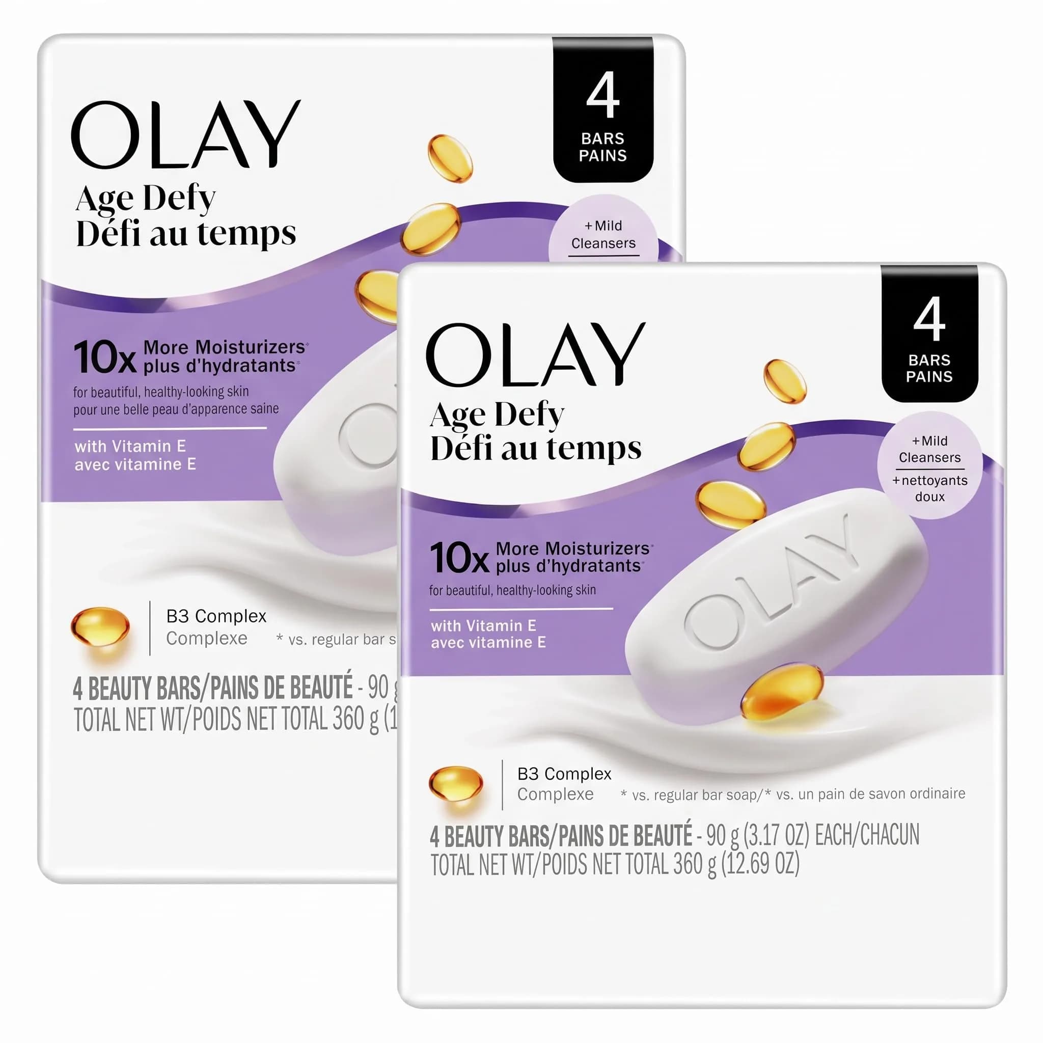 Olay Age Defying Beauty Bar Soap 4 ct | Gentle, Unscented Skin Cleanser for Dry Skin