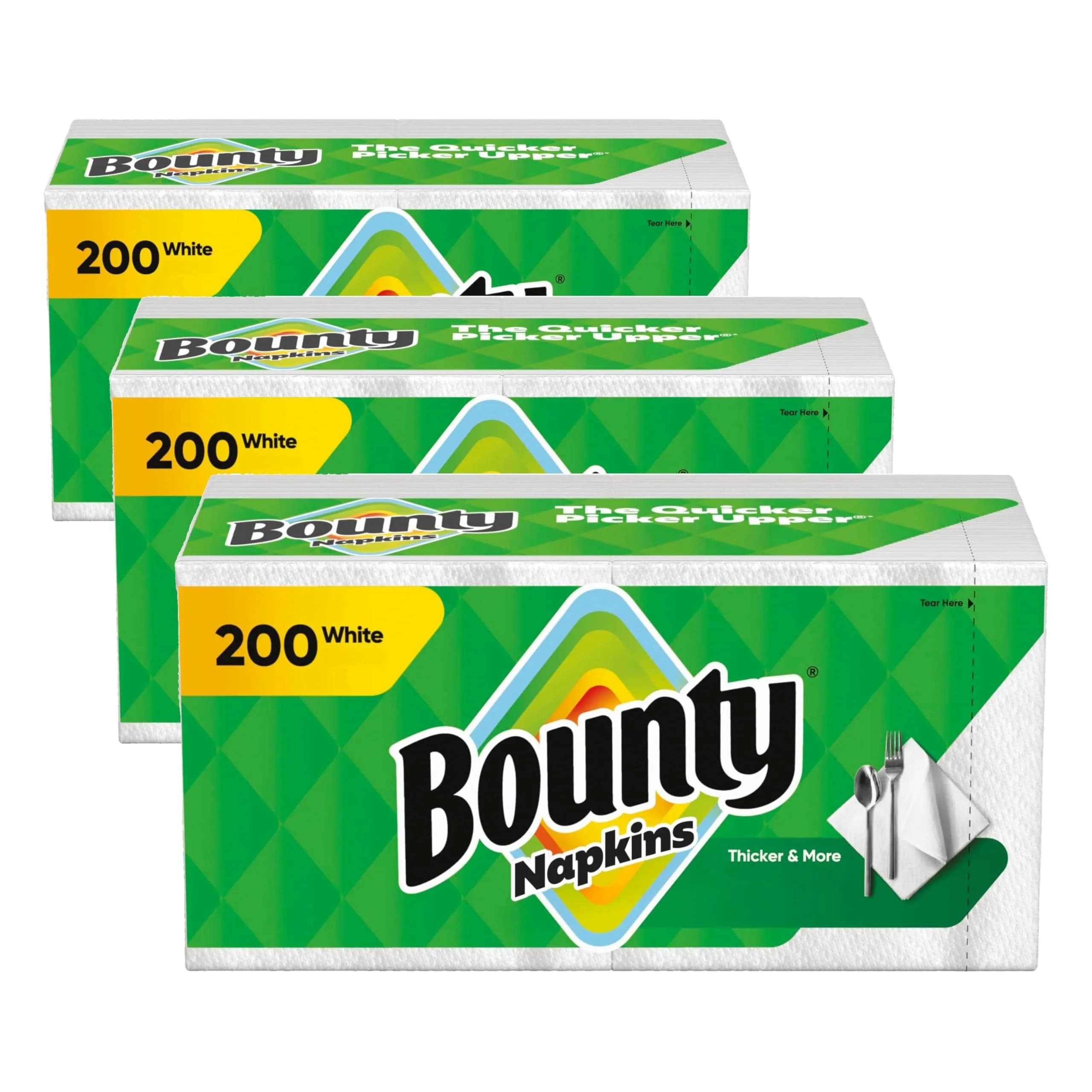 Bounty Paper Napkins White 200 Count (Pack of 3) | 600 Total Napkins for Meals - main product image