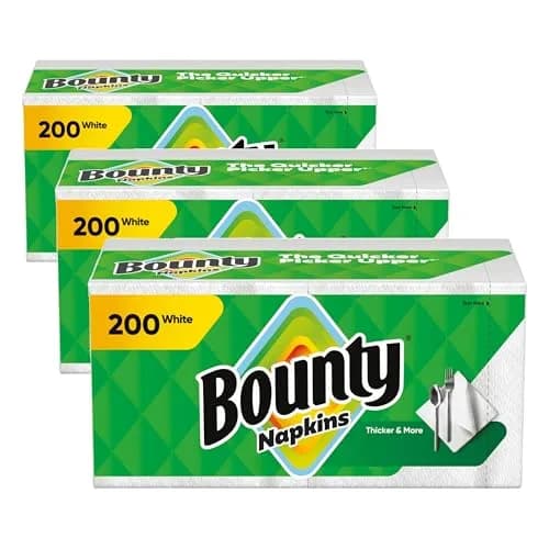 Bounty Paper Napkins White 200 Count (Pack of 3) | 600 Total Napkins for Meals thumbnail 1