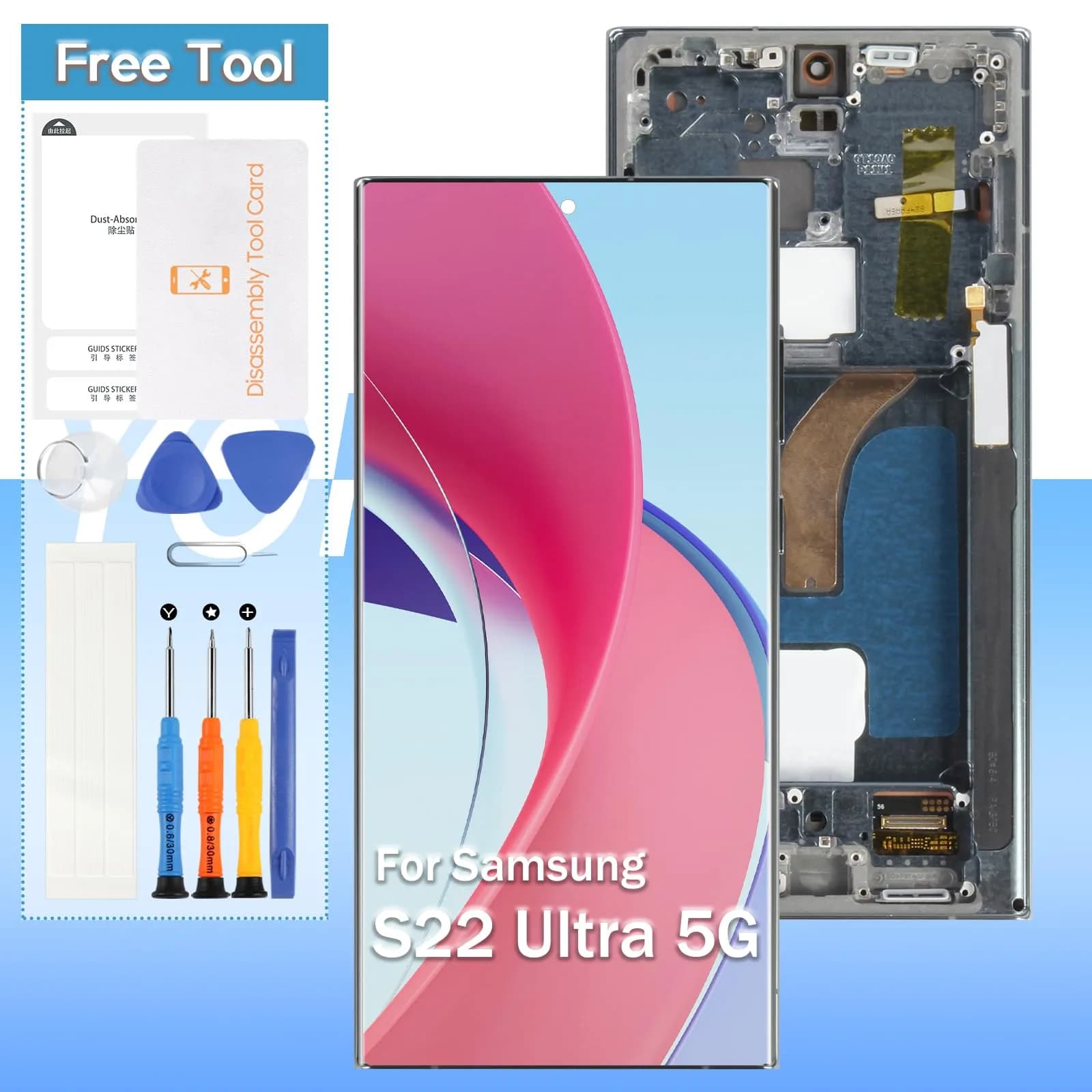 Yondista Samsung Galaxy S22 Ultra 5G Screen Replacement 6.8" AMOLED SM-G908a, SM-S908u, SM-S908w LCD Display Touch Digitizer Assembly with Tools (Sliver with Frame) — Green