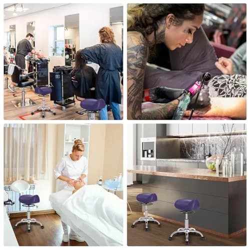 SALONFACTORY Purple Saddle Stool with Wheels | Heavy Duty 300 lbs Ergonomic Seat for Salon & Medical Use thumbnail 8