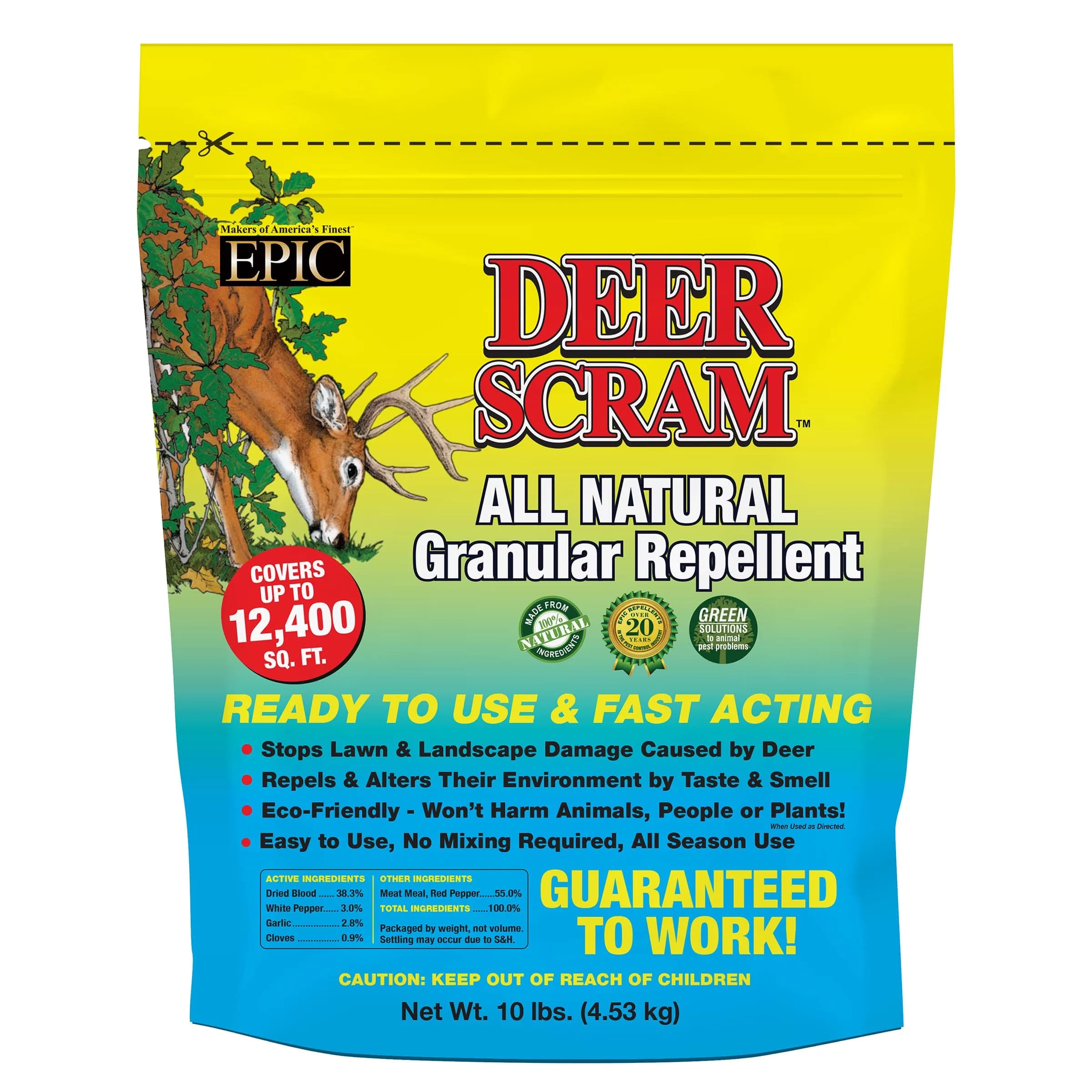 EPIC REPELLENTS Deer Scram All Natural Granular Repellent 10 lb | Long-lasting, eco-friendly deer deterrent