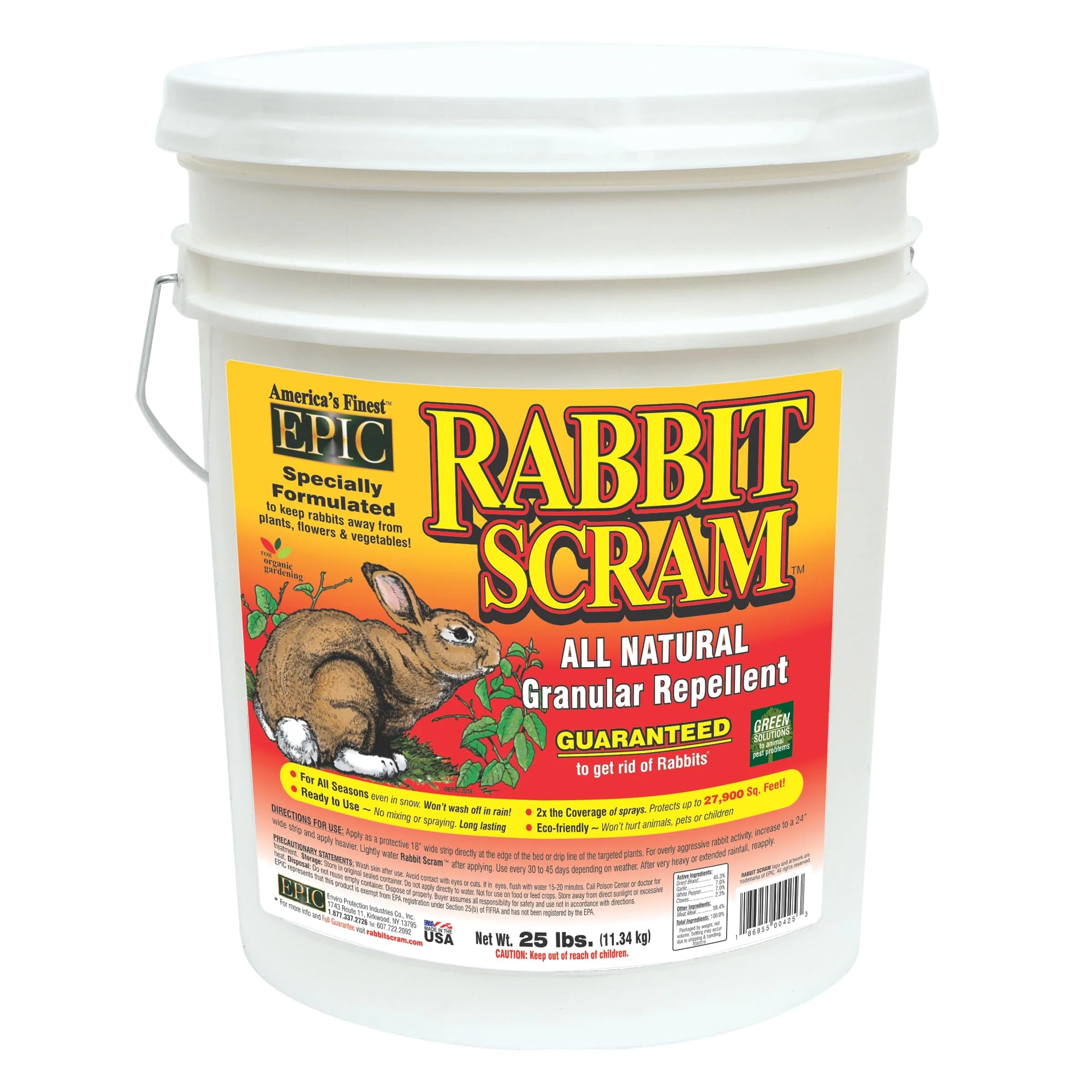 EPIC REPELLENTS Rabbit Scram All Natural Granular Repellent 25 lb | Eco-Friendly Animal & Pet Safe