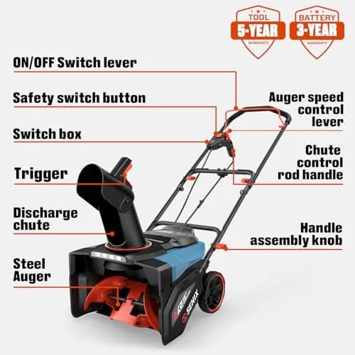 SENIX 40V 18'' Cordless Snow Blower | 2×4.0Ah Batteries, Steel Auger, 33ft Throw thumbnail 9