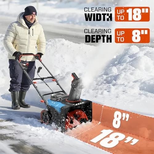SENIX 40V 18'' Cordless Snow Blower | 2×4.0Ah Batteries, Steel Auger, 33ft Throw thumbnail 3
