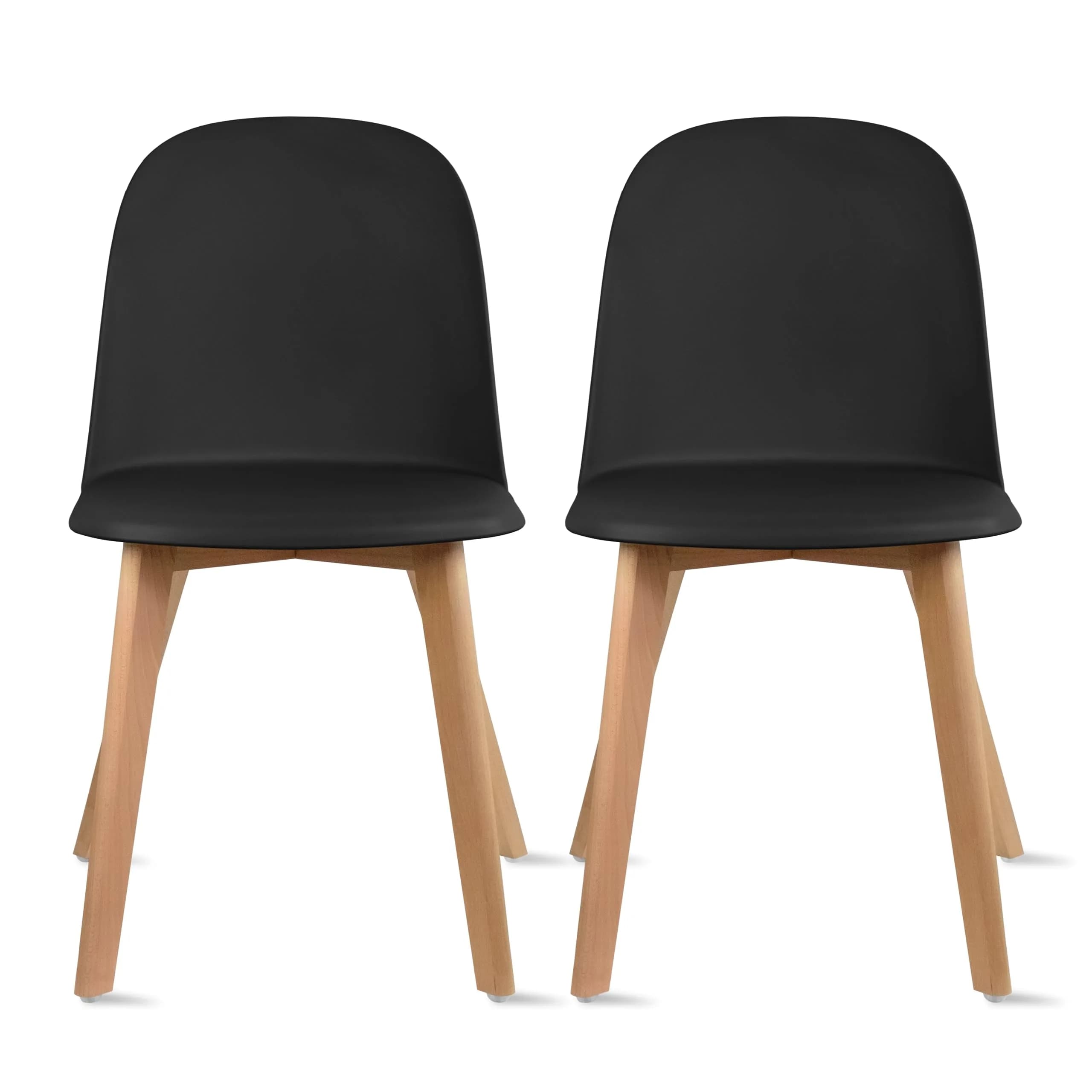 2xhome Modern Armless Dining Chairs | Plastic Shell Seat with Wooden Legs | Indoor/Outdoor Use