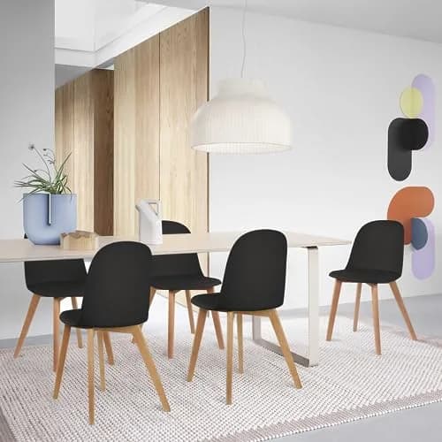 2xhome Modern Armless Dining Chairs | Plastic Shell Seat with Wooden Legs | Indoor/Outdoor Use thumbnail 9