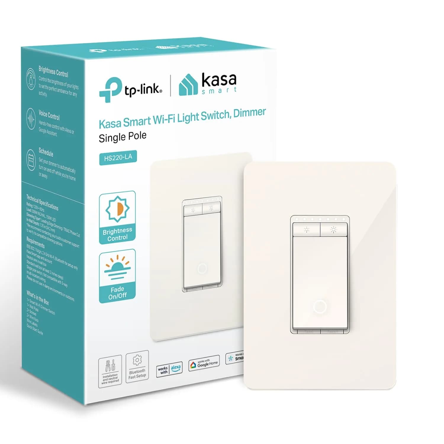 Kasa Smart Dimmer Switch HS220-LA Light Almond | App-Guided Install, 1%-100% Brightness Control - main product image