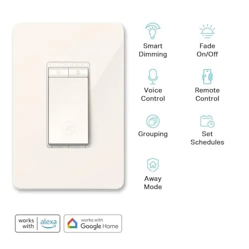 Kasa Smart Dimmer Switch HS220-LA Light Almond | App-Guided Install, 1%-100% Brightness Control thumbnail 2