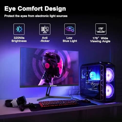SANSUI 27 Inch WQHD 2560 x 1440 IPS Gaming Monitor, 200Hz 180Hz 1ms, HDR Eye Care, VESA Mount, Metal Stand (DP Cable Included) thumbnail 8