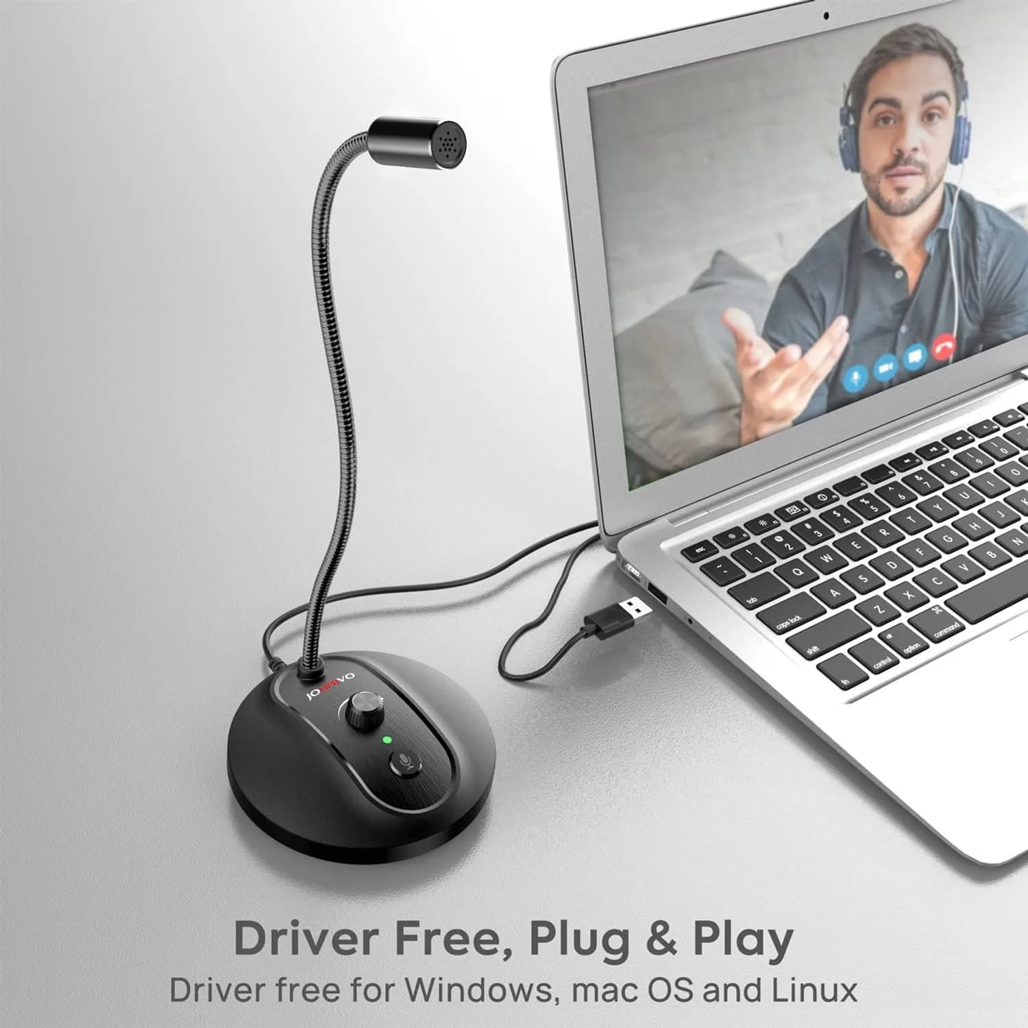 JOUNIVO JV-601Pro USB Computer Microphone with Mute Button & LED Indicator | 180cm (6ft) Cable - view 5