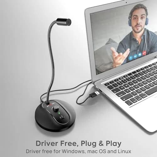 JOUNIVO JV-601Pro USB Computer Microphone with Mute Button & LED Indicator | 180cm (6ft) Cable thumbnail 5