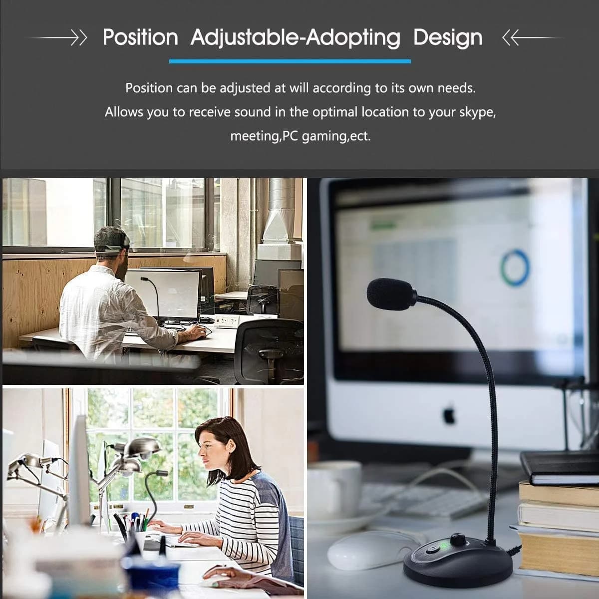 JOUNIVO JV-601Pro USB Computer Microphone with Mute Button & LED Indicator | 180cm (6ft) Cable - view 6