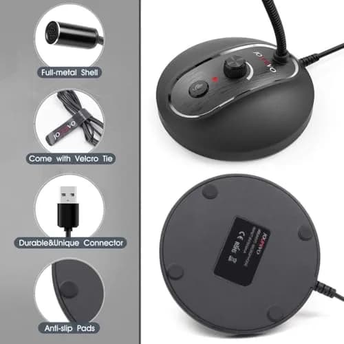 JOUNIVO JV-601Pro USB Computer Microphone with Mute Button & LED Indicator | 180cm (6ft) Cable thumbnail 3