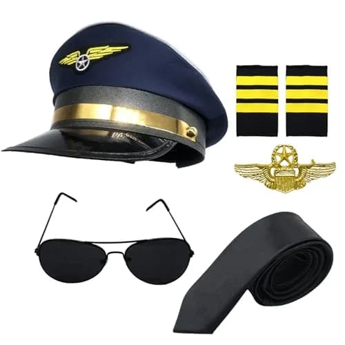 TUSAUW Airline Pilot Captain Costume Set with Aviator Sunglasses Navy Blue | Pilot Role Play Accessories thumbnail 1