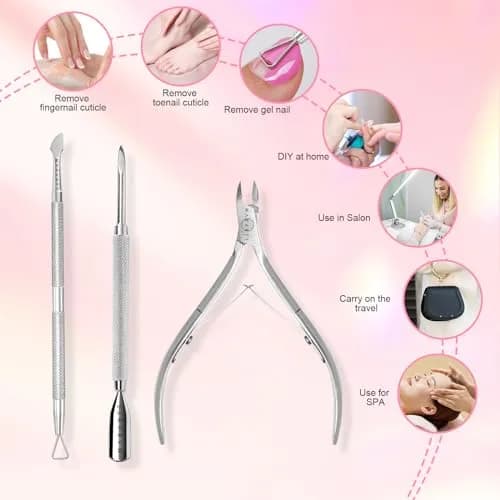 Makartt Silver Cuticle Nipper Set with 2 Pushers | Stainless Steel, Full Jaw, Ergonomic Handle thumbnail 7