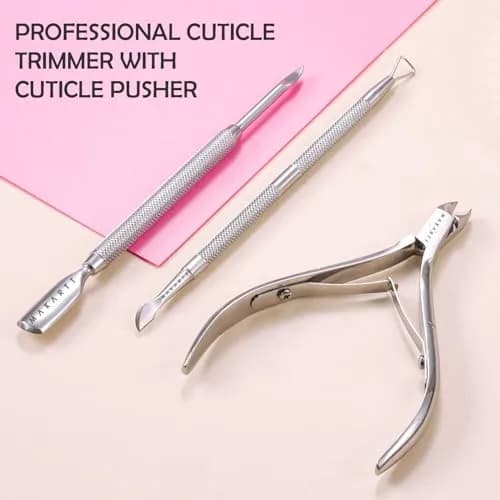 Makartt Silver Cuticle Nipper Set with 2 Pushers | Stainless Steel, Full Jaw, Ergonomic Handle thumbnail 8