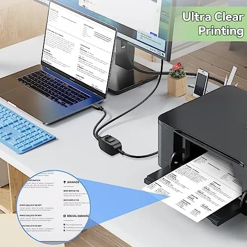 Herfair 8FT Printer Cable Splitter for 2 Computers | USB B Male to 2x USB A Male thumbnail 5