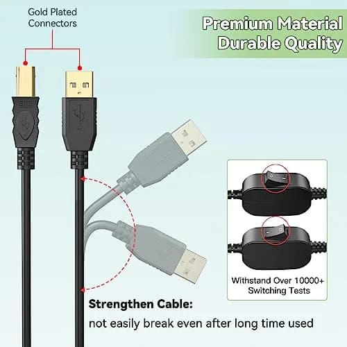 Herfair 8FT Printer Cable Splitter for 2 Computers | USB B Male to 2x USB A Male thumbnail 7