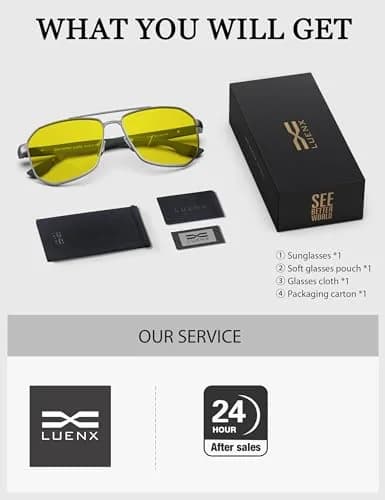 Luenx Night Vision Driving Glasses Yellow Lens Square Polarized Sunglasses 61mm (2.4 inches) | Reduce Glare & Enhance Clarity thumbnail 6