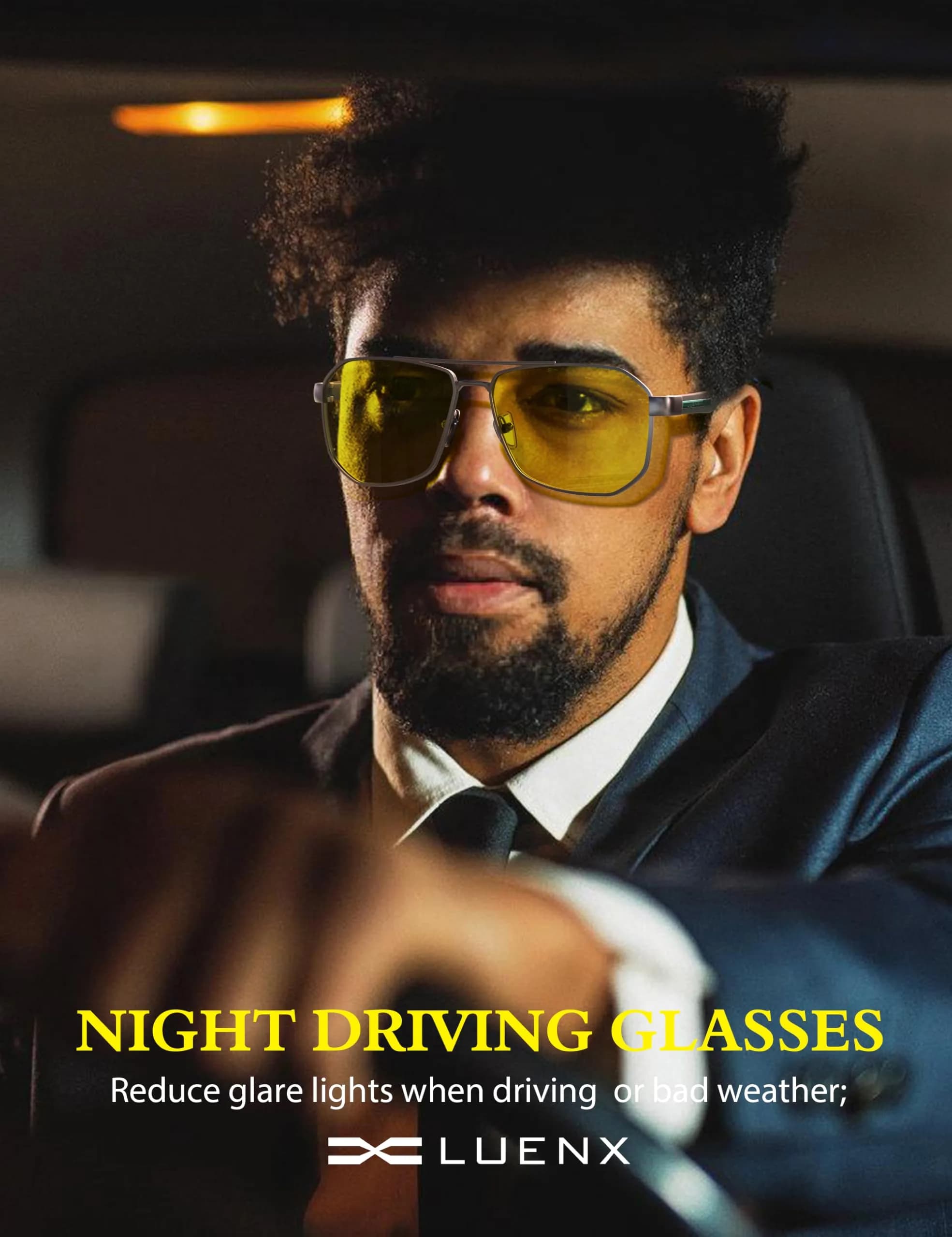 Luenx Night Vision Driving Glasses Yellow Lens Square Polarized Sunglasses 61mm (2.4 inches) | Reduce Glare & Enhance Clarity thumbnail 2