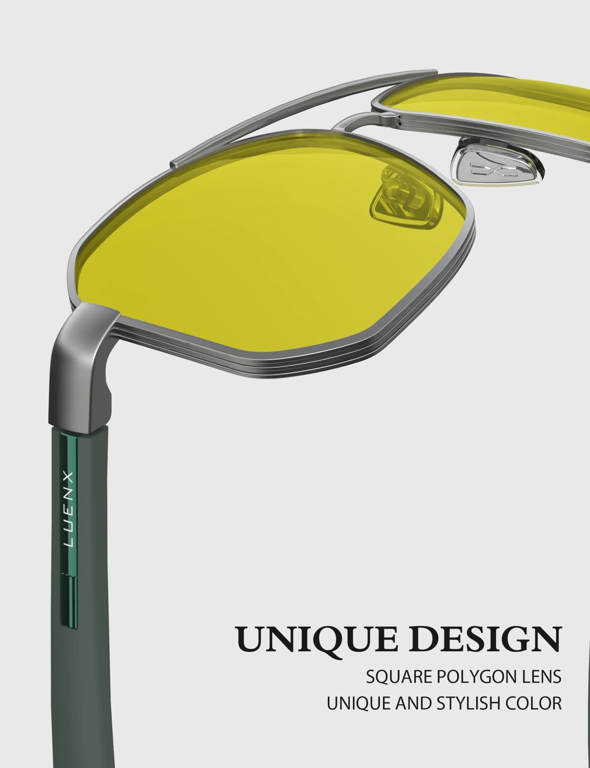 Luenx Night Vision Driving Glasses Yellow Lens Square Polarized Sunglasses 61mm (2.4 inches) | Reduce Glare & Enhance Clarity thumbnail 4
