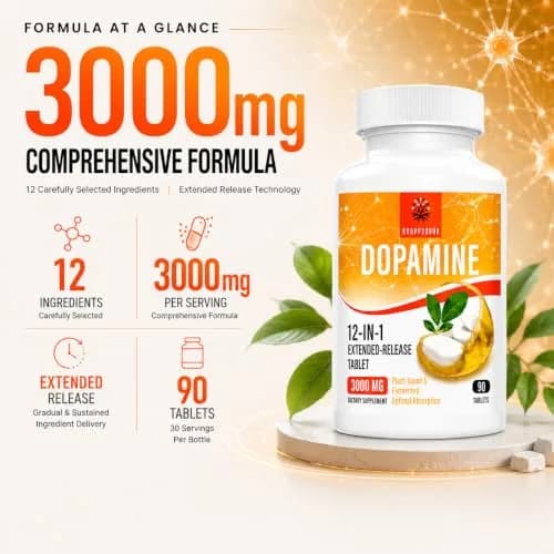 Kroppssund Dopamine Supplements with L-Theanine & Ashwagandha | 3000mg Per Serving, 90 Tablets (2 Bottle) thumbnail 4