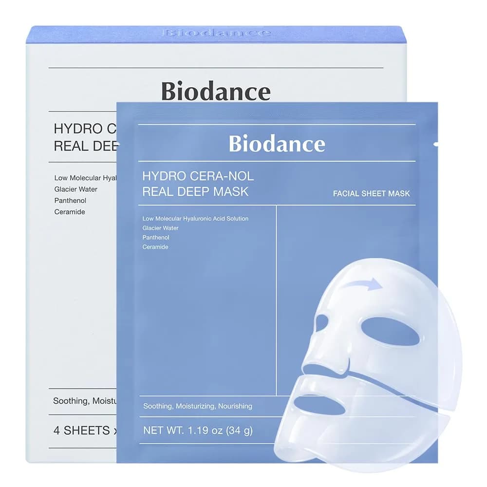 BIODANCE Hydro Cera-nol Real Deep Mask 34g (1.19oz) 4ea | Hydrating Overnight Hydrogel Face Mask for Redness Relief