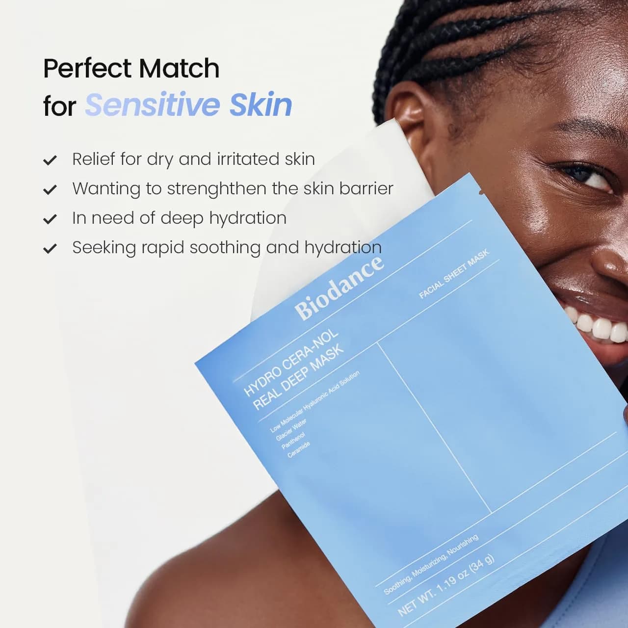 BIODANCE Hydro Cera-nol Real Deep Mask 34g (1.19oz) 4ea | Hydrating Overnight Hydrogel Face Mask for Redness Relief - view 6