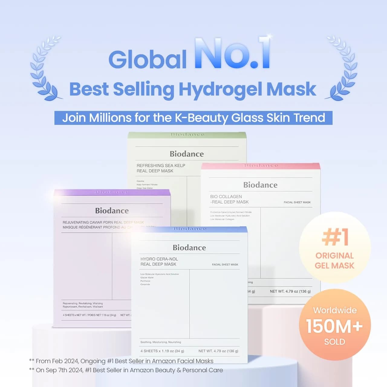 BIODANCE Hydro Cera-nol Real Deep Mask 34g (1.19oz) 4ea | Hydrating Overnight Hydrogel Face Mask for Redness Relief - view 2