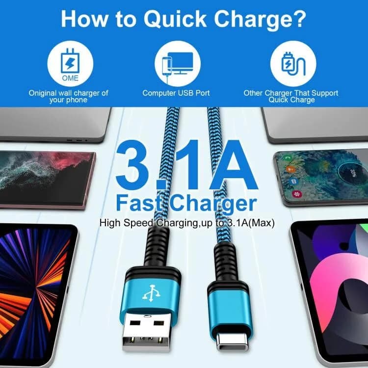 iHoto USB A to USB C Fast Charging Cable 6FT | Nylon Braided, 3.1A, Compatible with Samsung Galaxy & iPhone thumbnail 2