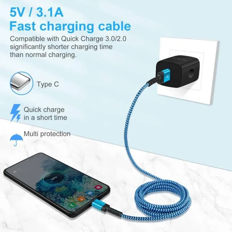 iHoto USB A to USB C Fast Charging Cable 6FT | Nylon Braided, 3.1A, Compatible with Samsung Galaxy & iPhone thumbnail 4
