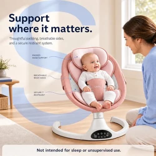 Larex Baby Swing for Infants | Electric Bluetooth Swing with Remote Control, Pink, 5 Speeds, 3 Gear Timer thumbnail 5
