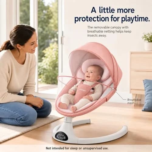Larex Baby Swing for Infants | Electric Bluetooth Swing with Remote Control, Pink, 5 Speeds, 3 Gear Timer thumbnail 8