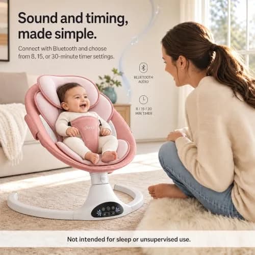 Larex Baby Swing for Infants | Electric Bluetooth Swing with Remote Control, Pink, 5 Speeds, 3 Gear Timer thumbnail 9