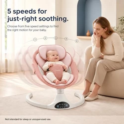 Larex Baby Swing for Infants | Electric Bluetooth Swing with Remote Control, Pink, 5 Speeds, 3 Gear Timer thumbnail 2